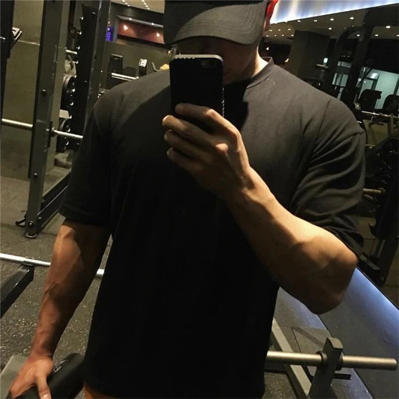 Maxct Plain Gym Clothing Fitness Mens Oversized T Shirt Outdoor Hip Hop Streetwear Loose Half Sleeve T-shirt Bodybuilding Tee Shirt