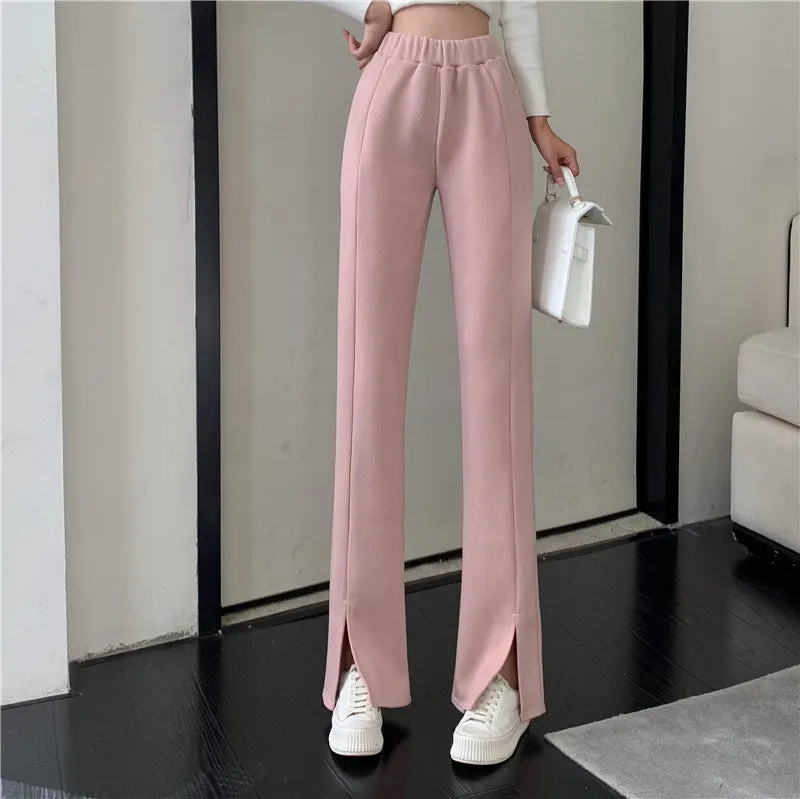 Causual Chic Comfy Velvet Long Wide Leg Gathered Waist Pants Maxct