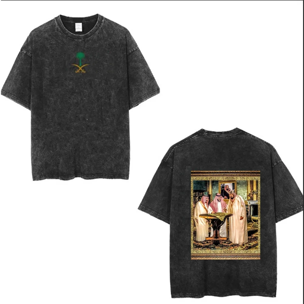 Maxct Saudi National Day Women T-shirt Cotton Clothing Short Sleeve Tops Eid Al-Fitr Tshirt Washed Men T Shirts Summer Tees Casual Top