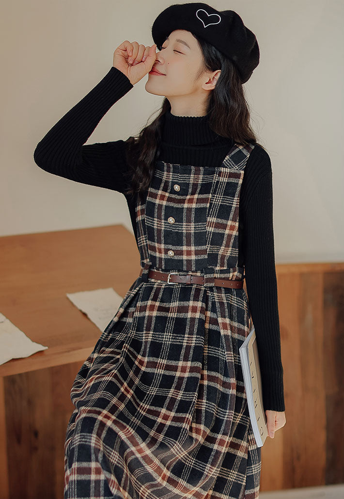 Holiday Plaid Pinafore Midi Dress Maxct