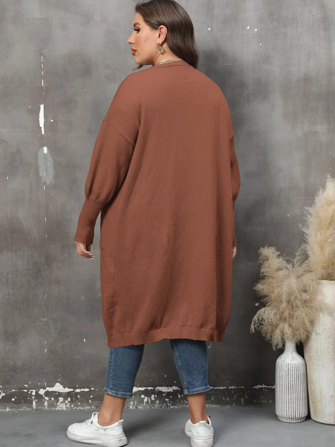 Maxct &Plus Size Long Sleeve Pocketed Cardigan