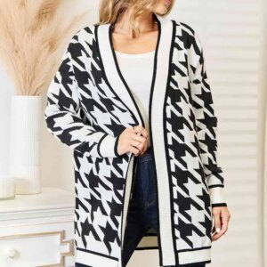 Maxct &Woven Right Houndstooth Open Front Longline Cardigan