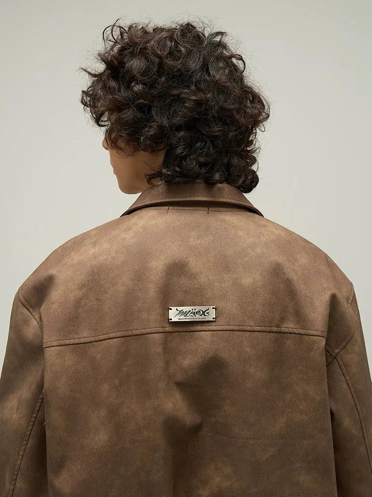 Maxct Retro Distressed PU Leather Jacket