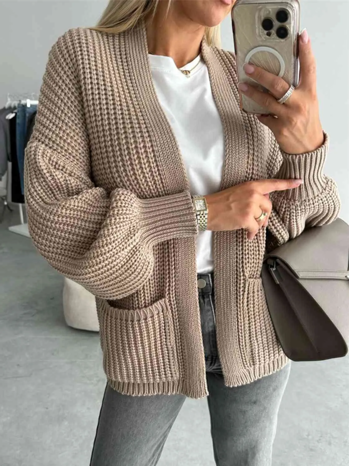 Maxct &Open Front Dropped Shoulder Cardigan