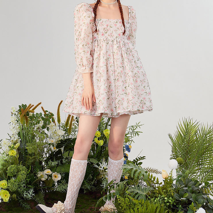 Rose Tea Reversible Mini Puff Dress Maxct