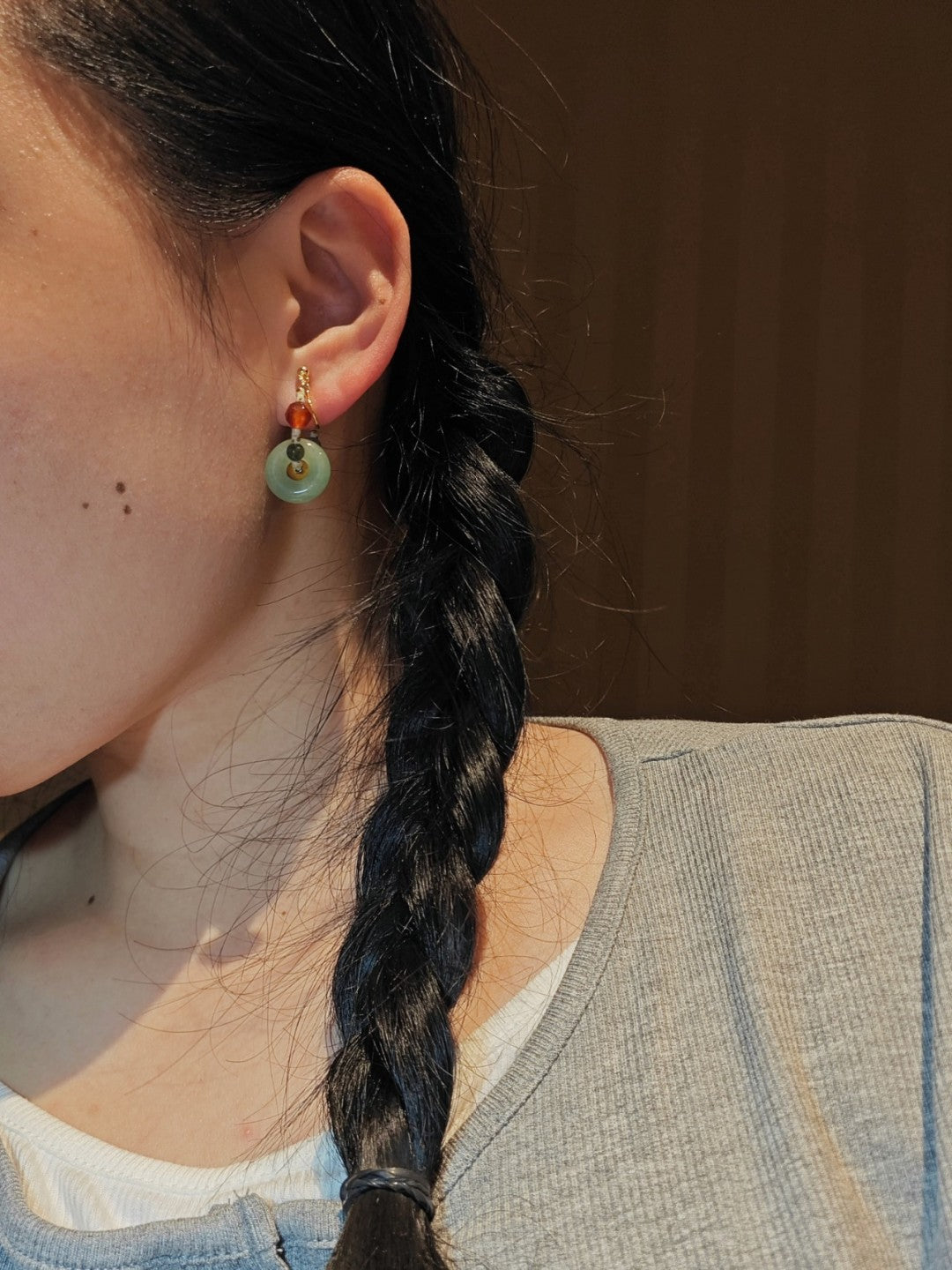 「Chinoiserie」Natural Jade Hoop Earrings