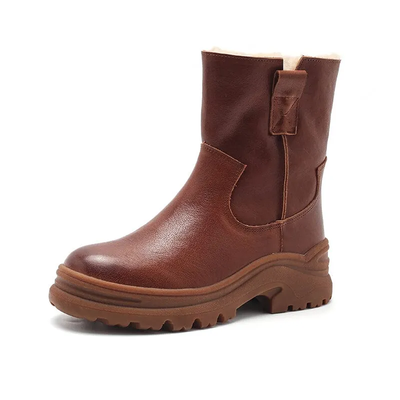 Womens Shearling Lined Snow Boots for Cold Winter Retro Short Boots Maxct