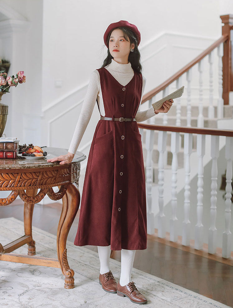 Button Up Suede Pinafore Dress Maxct