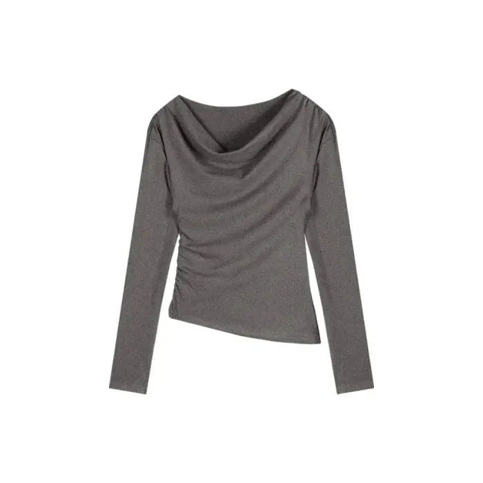 Maxct Black Solid Slash Neck Elegant Long Sleeve Tops Fashion Slim Sexy Cropped T Shirt Skinny Women Y2k Clothing Autumn Casual Shirts