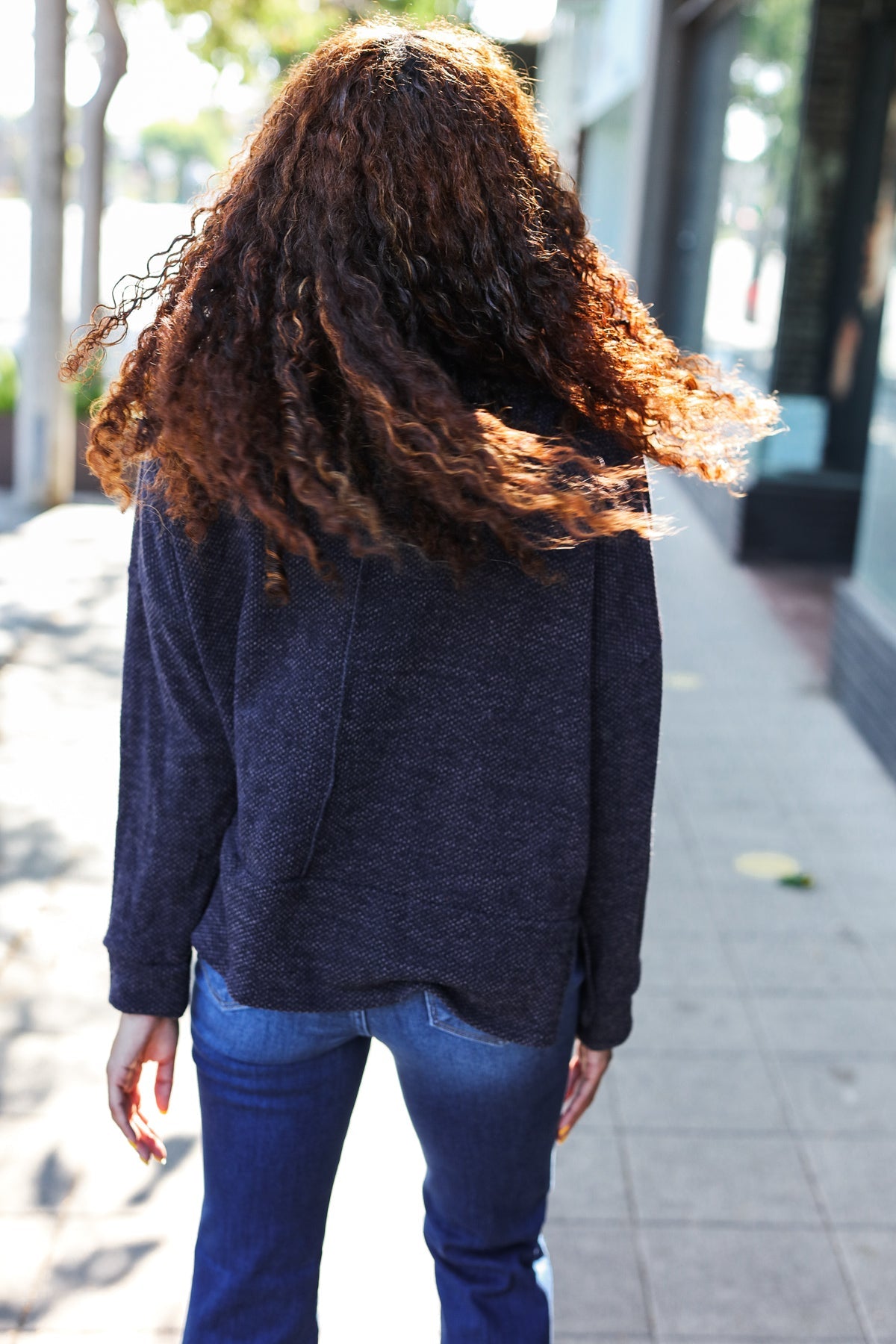 Maxct &Easy Living Charcoal Textured Knit Notch Neck Oversized Collar Sweater