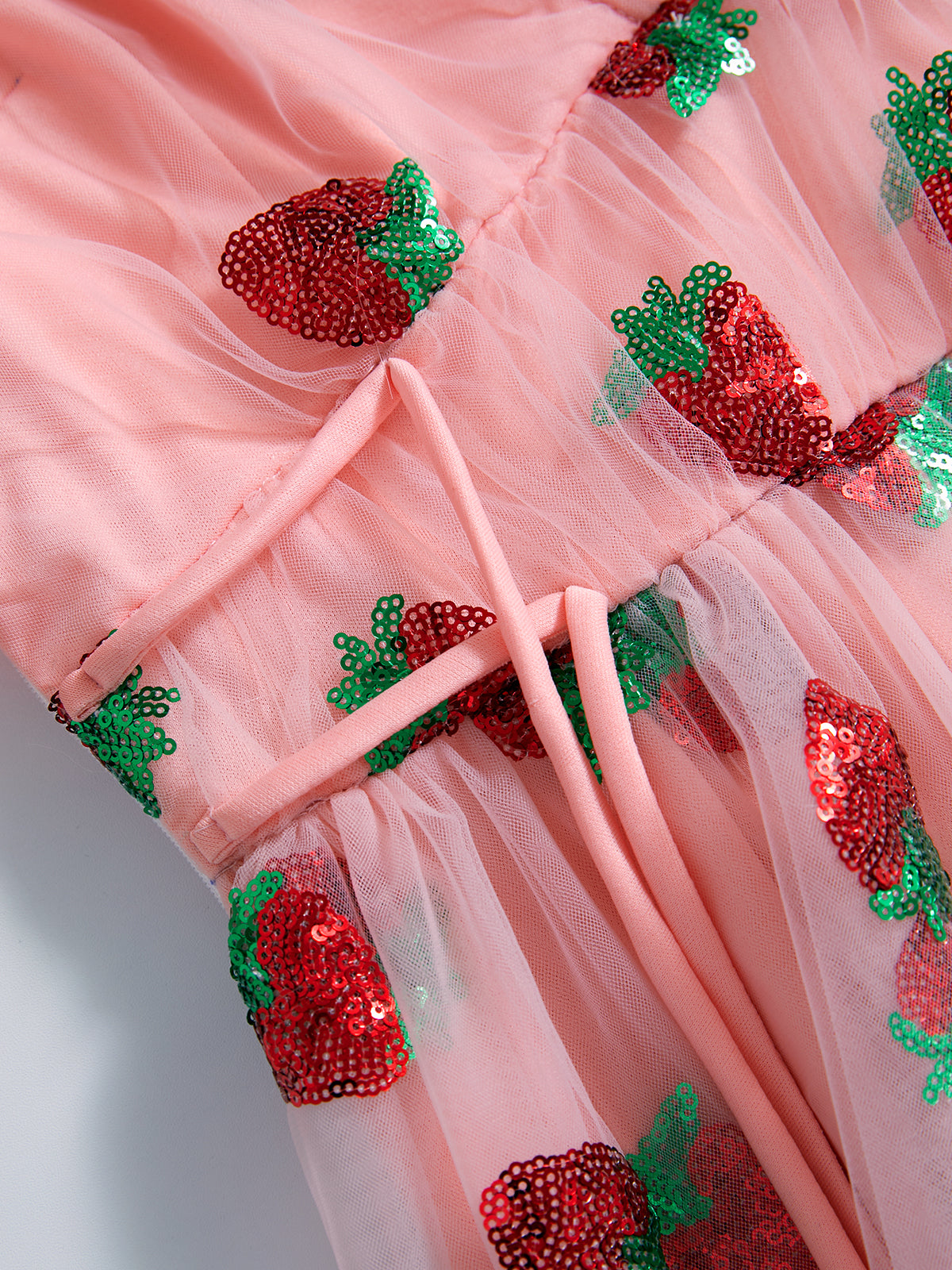 Sequined Strawberry Mesh Pleated Maxi Dress Maxct