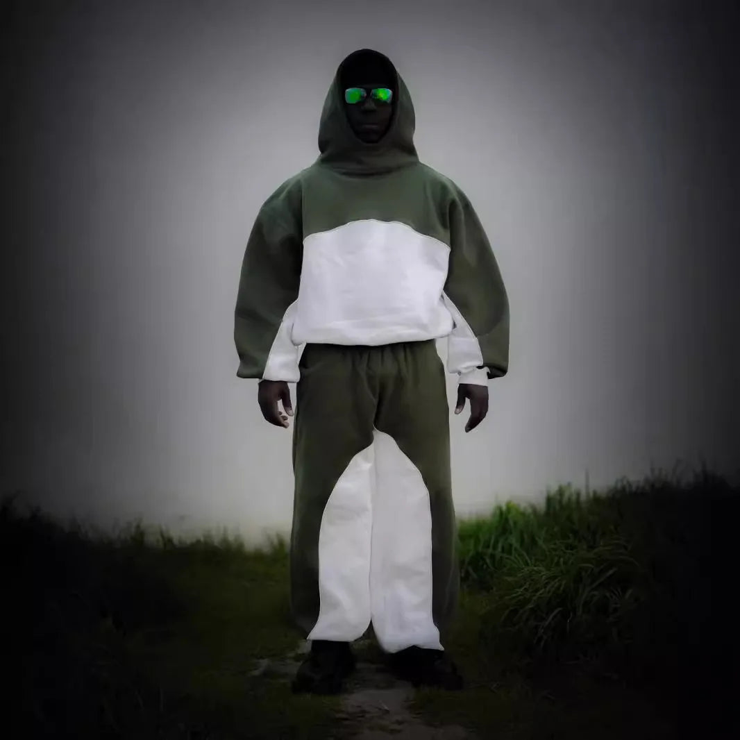 Maxct Y2k Winter Long Sleeved Hooded Sweatshirt With Color Blocking Patchwork Oversized Sweatshirt Streetwear Hip-Hop Rap Punk Outfit