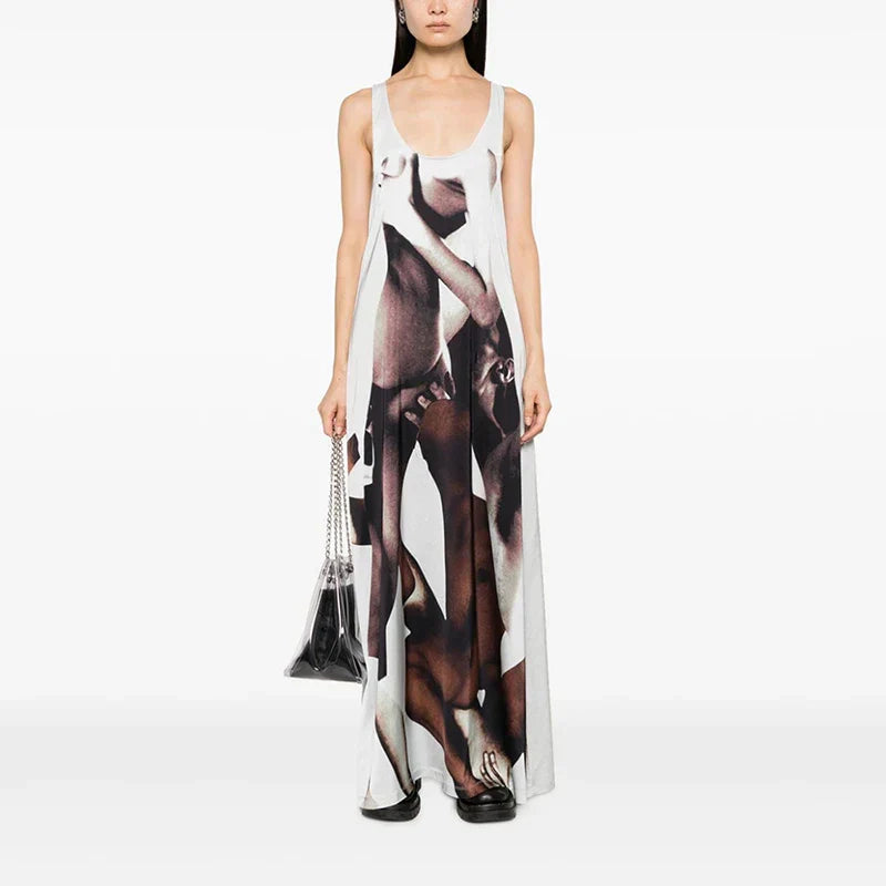 Maxct- Women Abstract Sexy Seduce Printed Dress Tank Camisole Sleeveless Dresses Wild Printed Casual Wear Streetwear Outfit