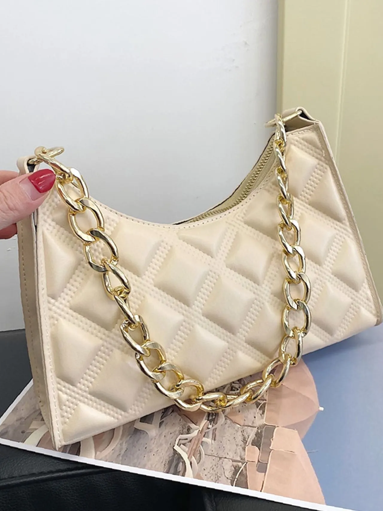 Bag For Love - Quilted Chain Baguette Bag - Women Maxct Bags