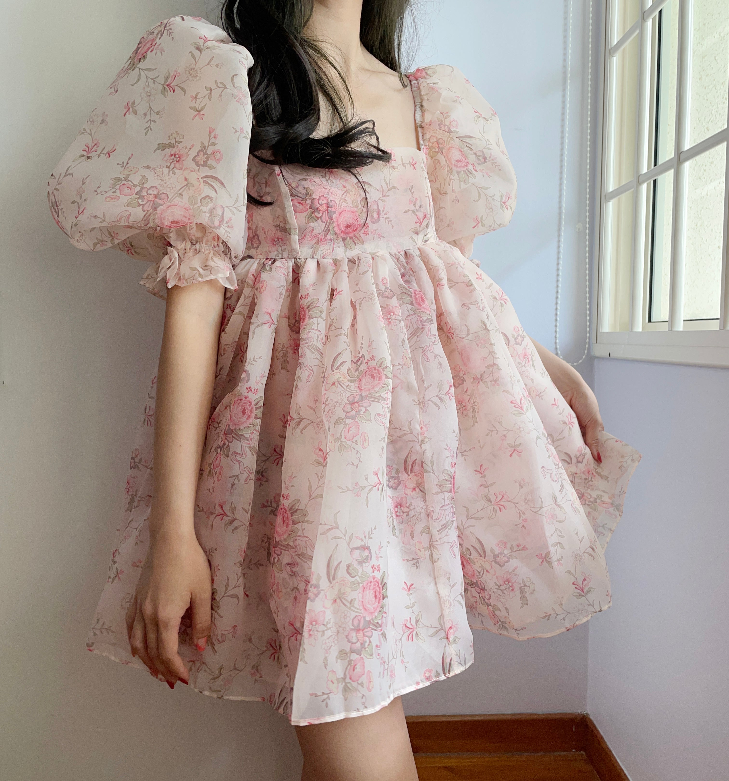 French Rose Mini Puff Dress Maxct
