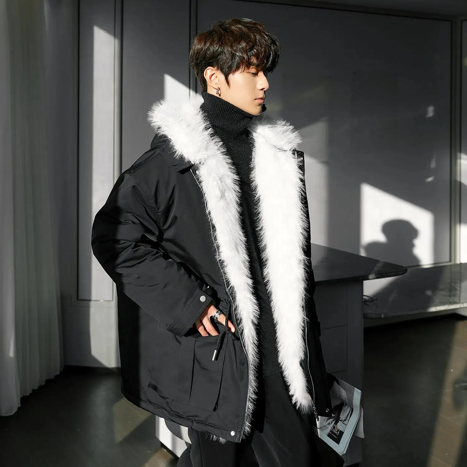 Maxct Detachable Fur Collar Hooded Jacket
