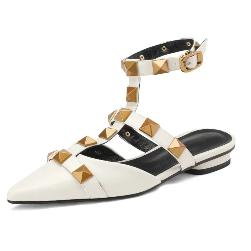 T Strap Rockstud Ankle-strap Flat Sandals Point Toe Slingback Maxct
