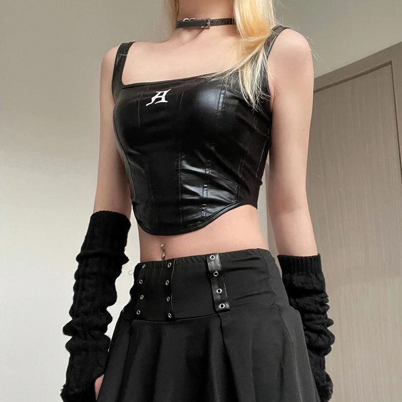 Maxct &Grunge Faux Leather Crop Corset Top