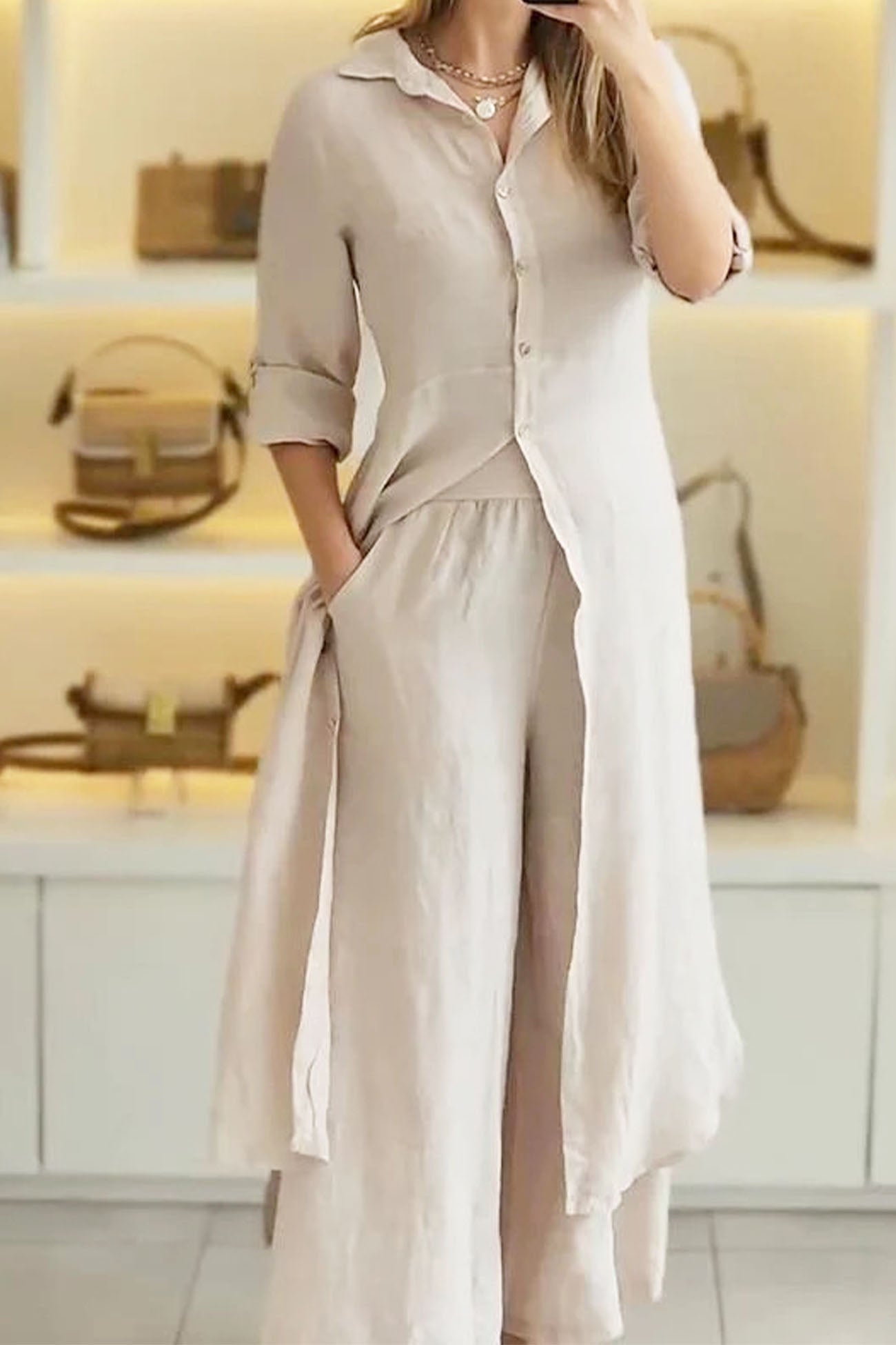 Maxct Button Long Shirts Long Pants Two-piece Suit