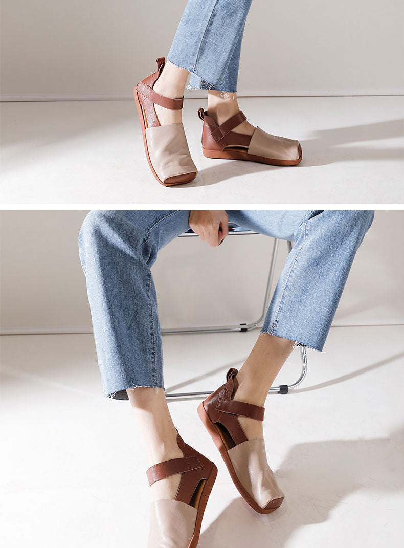Versatile Leather Square Toe Flat Shoes Maxct