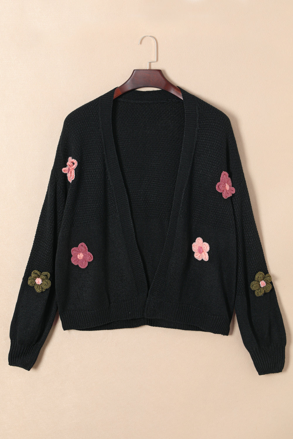 Maxct &Floral Applique Drop Shoulder Open Front Cardigan