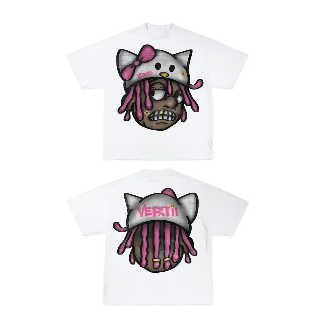 Maxct street fashion men streetwear Street T-shirt Men's Y2g Hip Hop Rock Cartoon Pattern Printed Sweatshirt Graffiti Graphic Oversized round Neck Short Sleeve