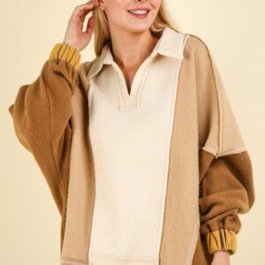 Maxct &VERY J Color Block Johnny Collar Frenchy Terry Sweatshirt
