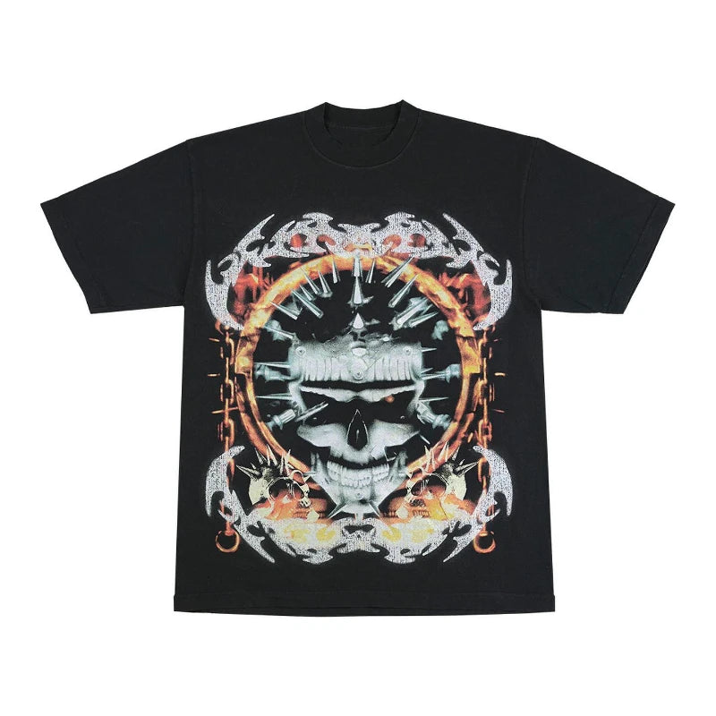 Maxct 90s Streetwear Gothic Streetwear T Shirts Men Harajuku Retro Print Pattern Oversized Tshirt Y2K Punk Skull Demon Graphic Short Sleeved Tops