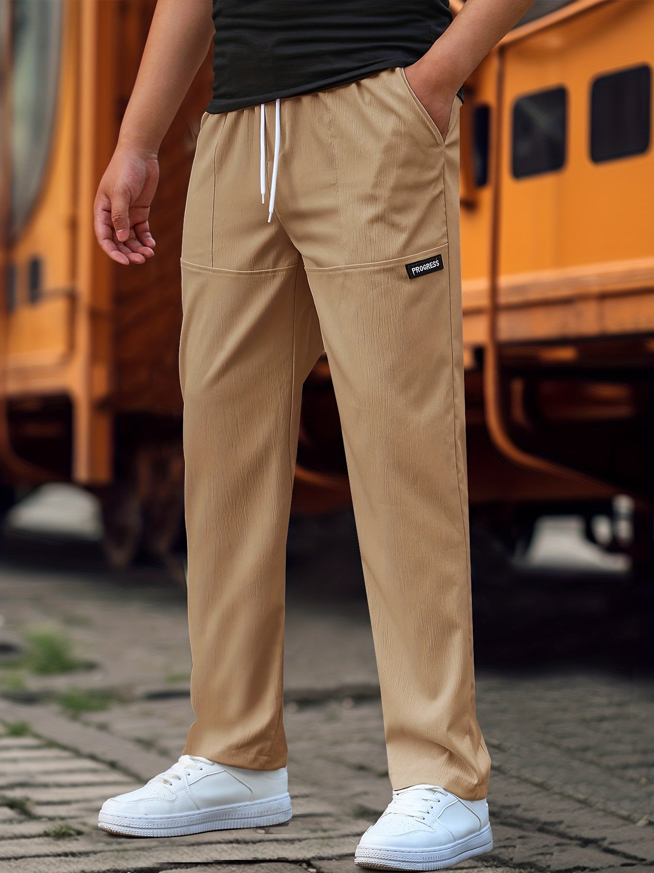 Maxct  Men's Straight Leg Casual Work Pants, Classic Design Waist Drawstring Joggers For Fitness