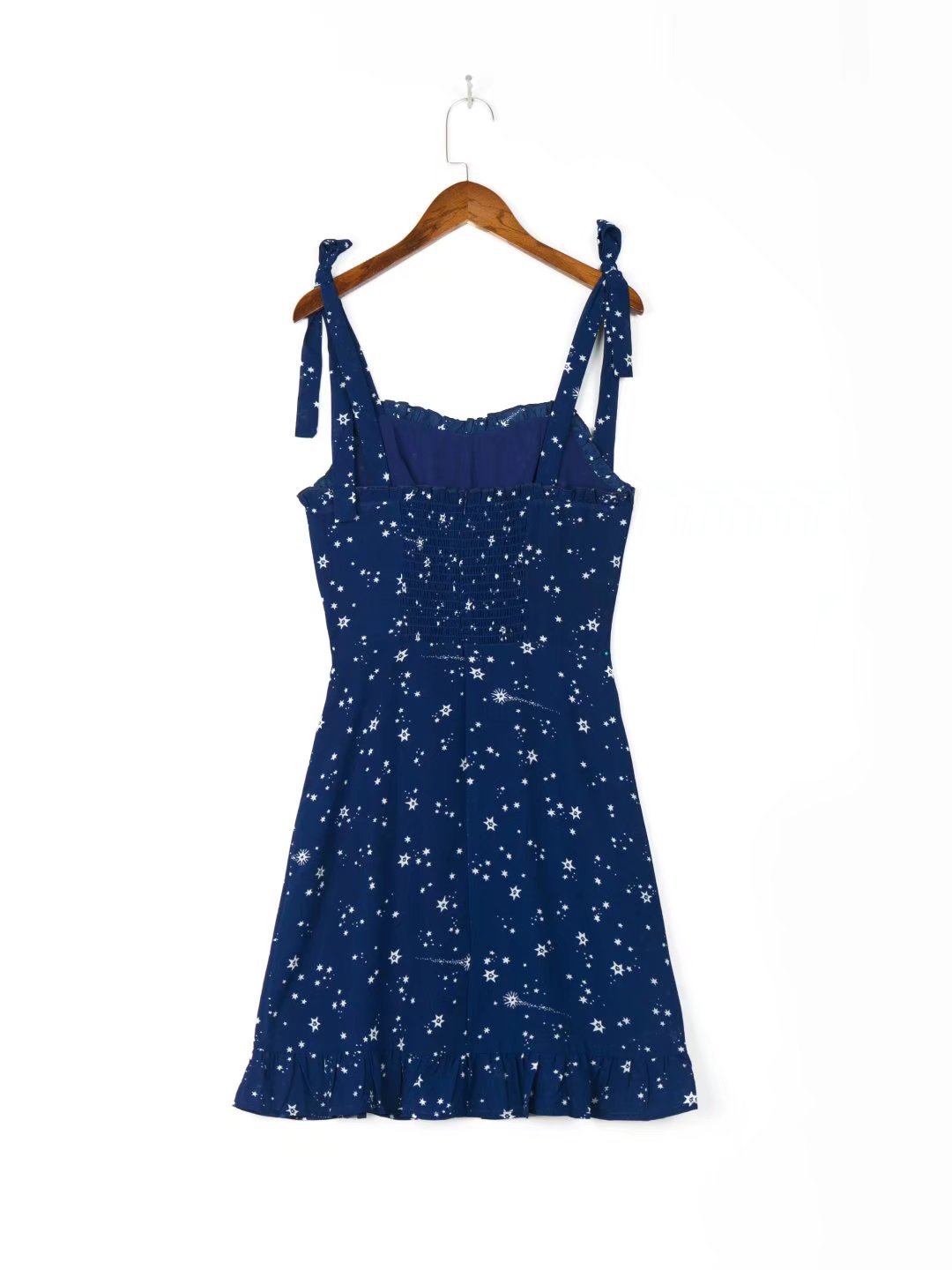 Maxct dress Spring New French Retro Fashion Casual Printed Slim-Fit Wooden Ear Lace-up Dress