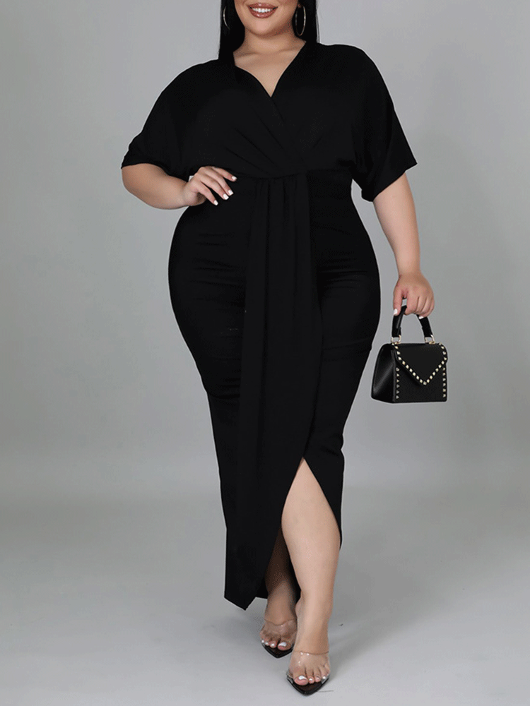 V Neck Solid Color Maxi Dress Maxct