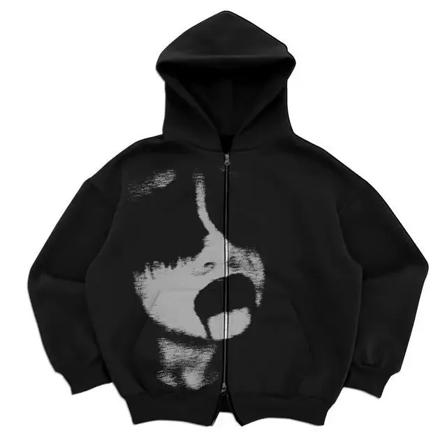 Maxct Gothic Retro High Street Hoodies Y2k Zip Up Hoodie Men and Women Clothes Hip Hop Punk Loose Sweatshirt Zipper Pullover Cardigan