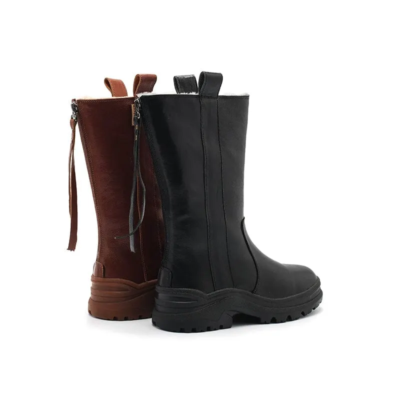 Womens Shearling Lined Snow Boots for Cold Winter Retro Mid Calf Boots Maxct