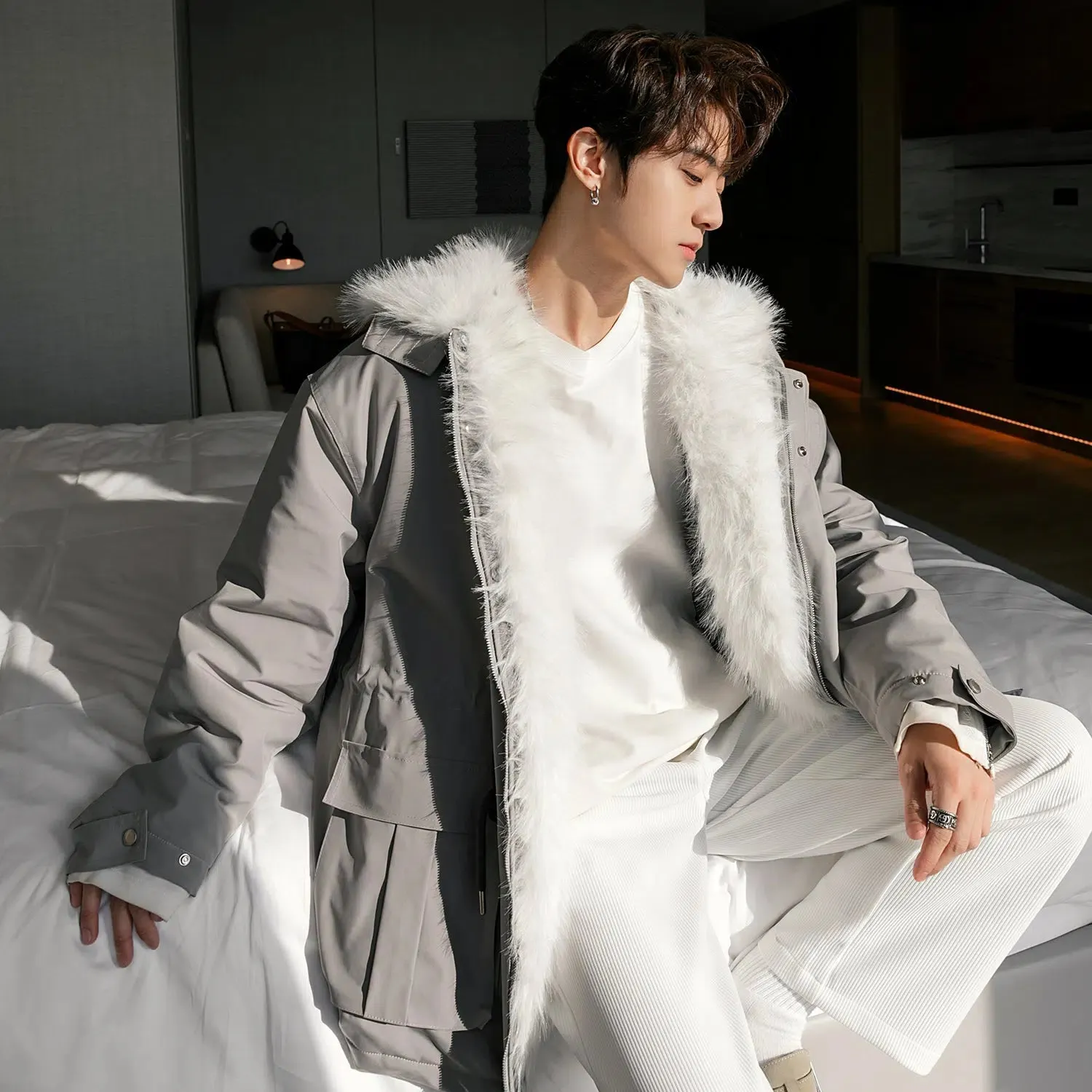 Maxct Detachable Fur Collar Hooded Jacket
