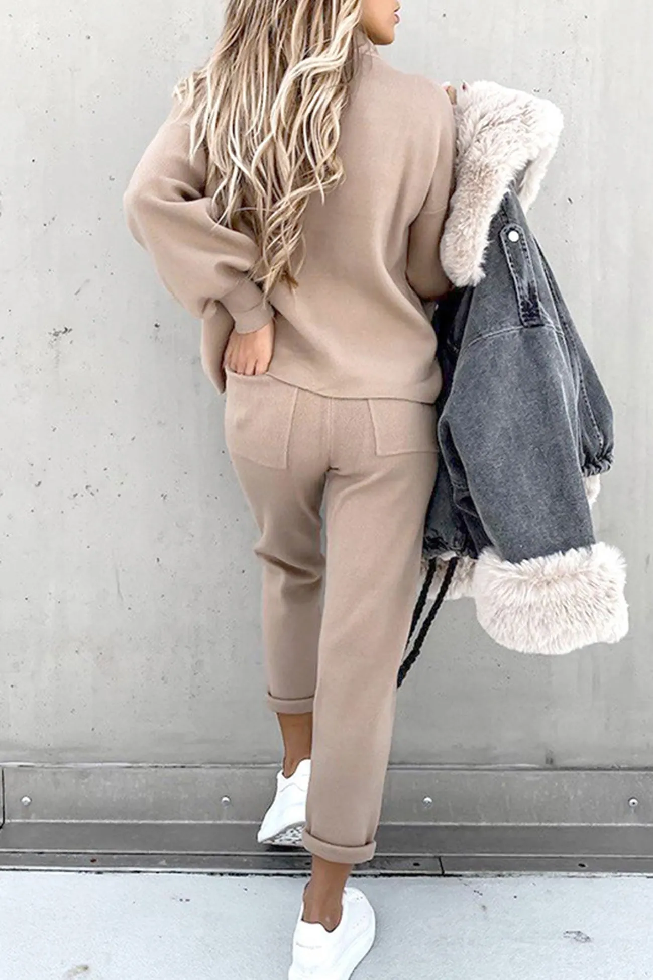 Maxct Mock Neck Puff Sleeve Sweatshirt Long Pants Suits