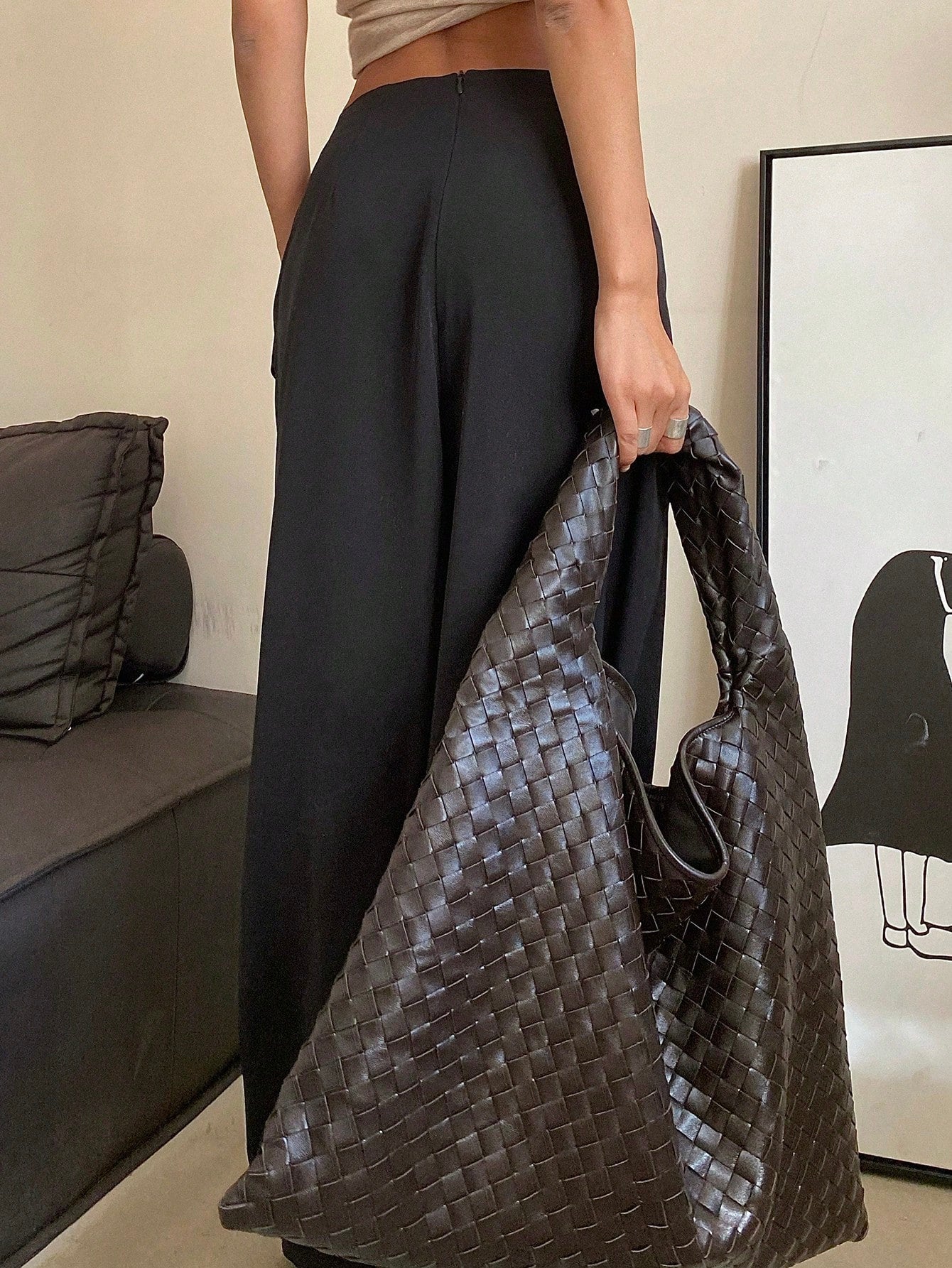 Maxct Solid Color Wide Leg Pants For Women With Loose Fit And Fake Two Piece Design