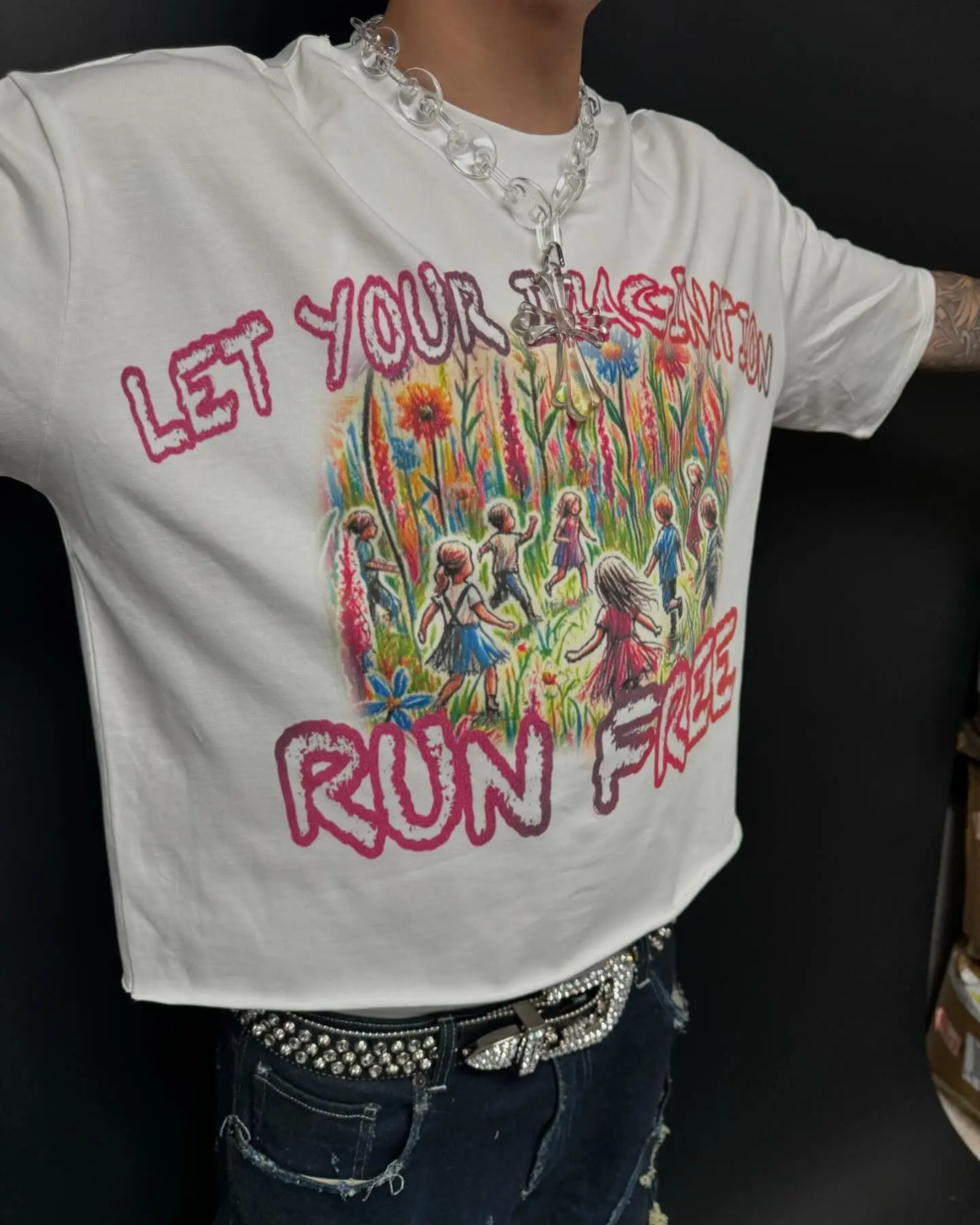 Four seasons new colorful cartoon pattern printed oversized T-shirt men's Y2k street hip-hop Harajuku loose short-sleeved top