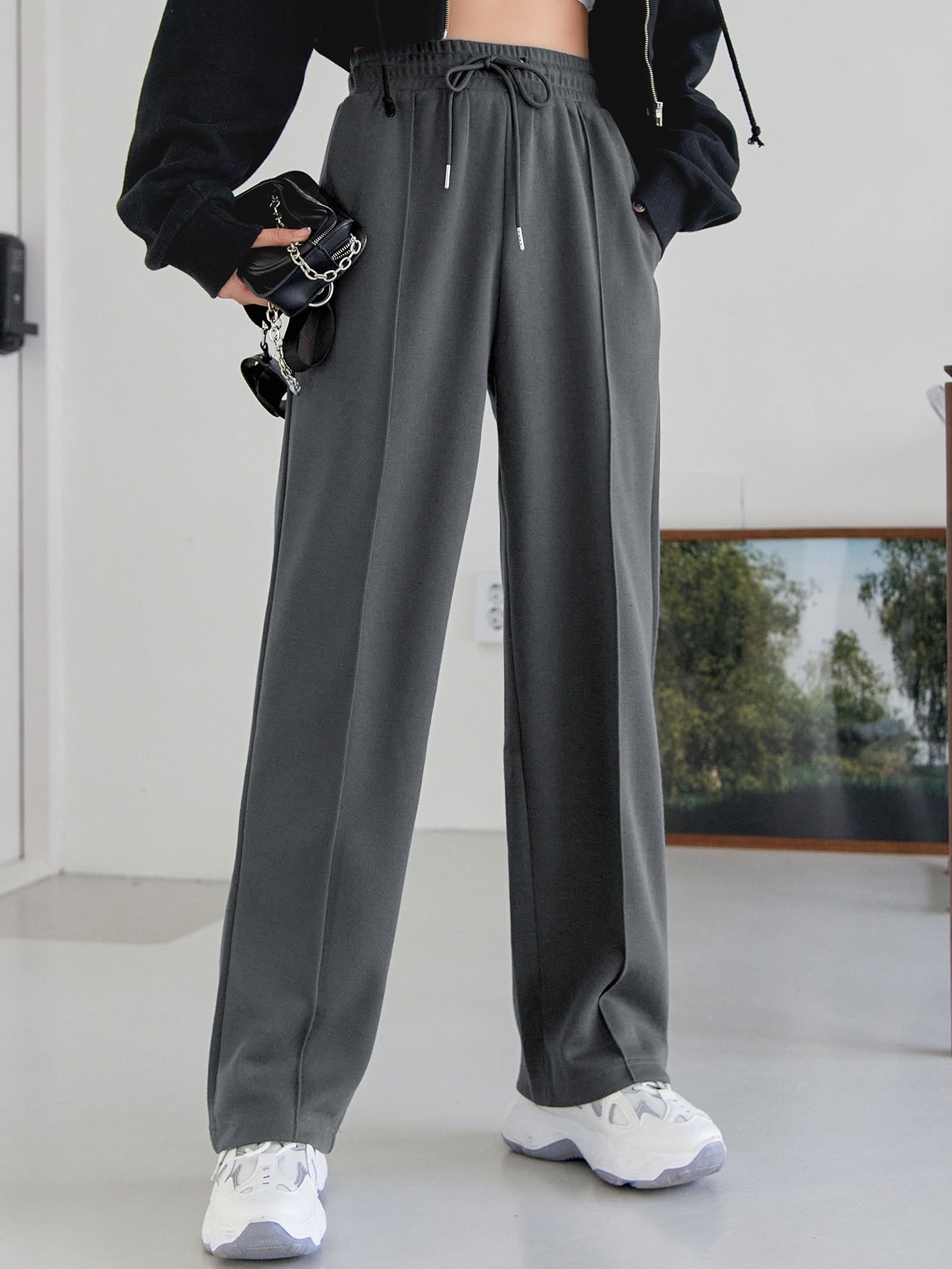 Maxct Seam Detail Drawstring Waist Slant Pockets Sweatpants