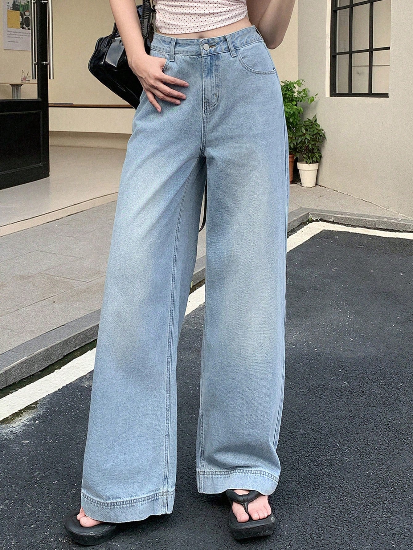 Maxct Women's Loose Wide-Leg Denim Pants With Pockets, Casual And Versatile