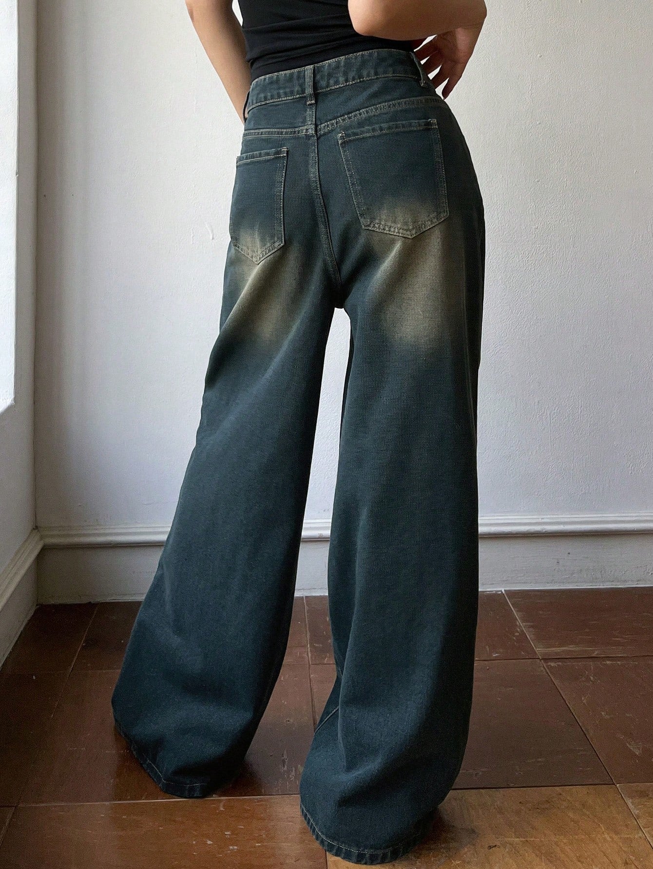 Maxct Women's Fashionable Solid Color Wide Leg Denim Pants