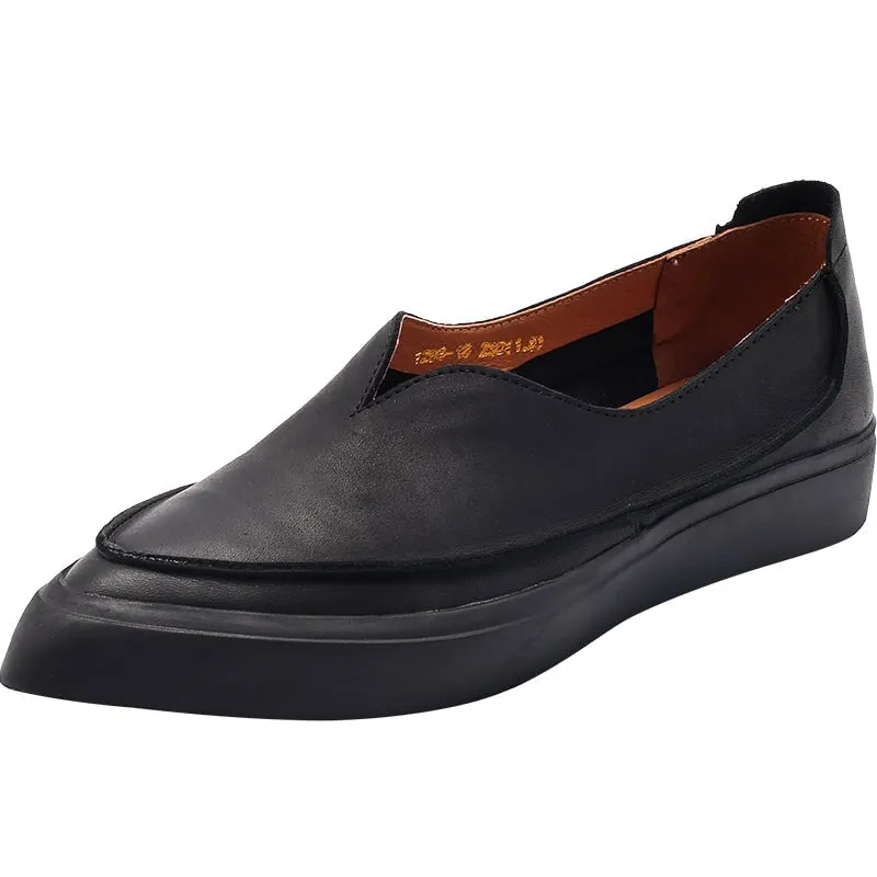 Witch Style Point Toe Calfskin Flat Loafers Maxct