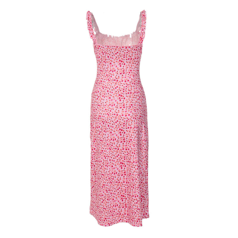 Bohemian Flower Print Ruched Detail Sleeveless Midi Sundress - Red Maxct
