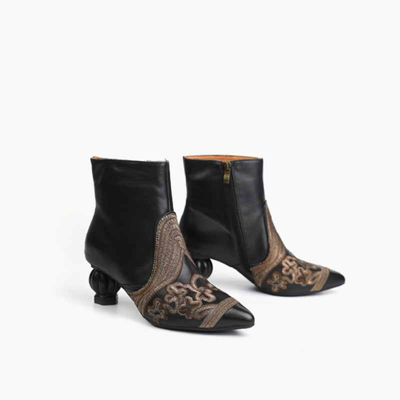 Women's Embroidery Retro Short Boots Side Zipper Maxct