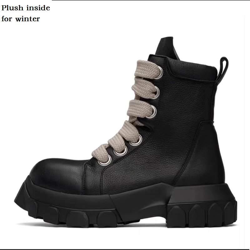 Style Cross-Tied Chunky Bottom Leather Men's British Ankle Boots