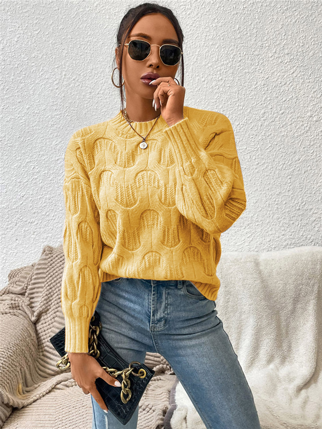 Maxct &Round Neck Long Sleeve Sweater