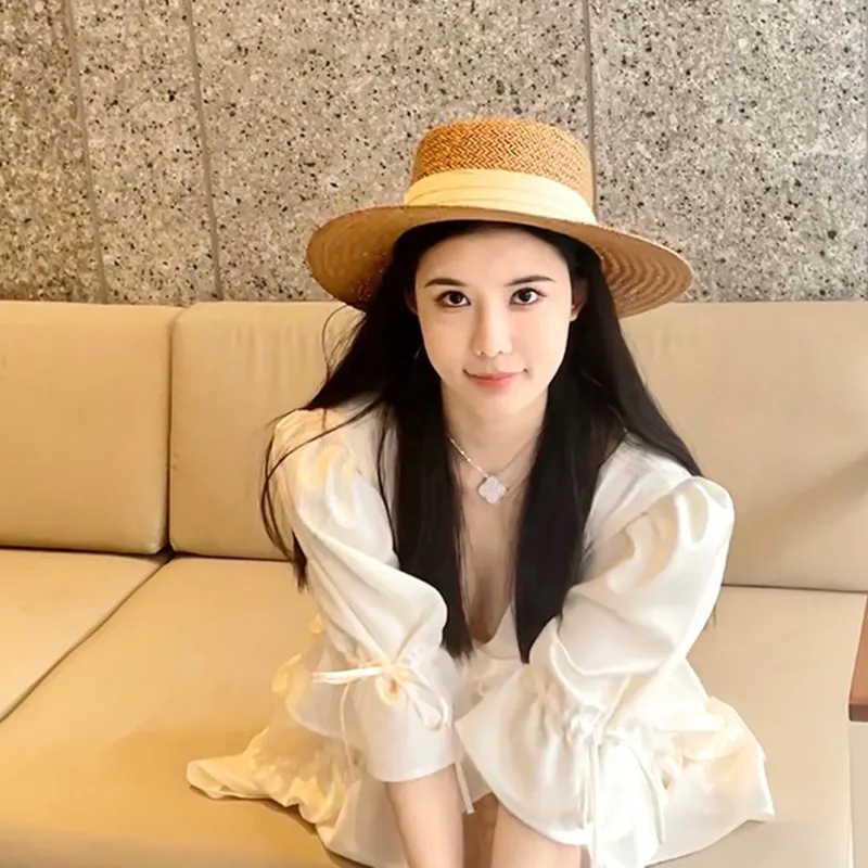 Internet Celebrity Ins Travel Wide Brim Flat Top Japanese Style Straw Hat