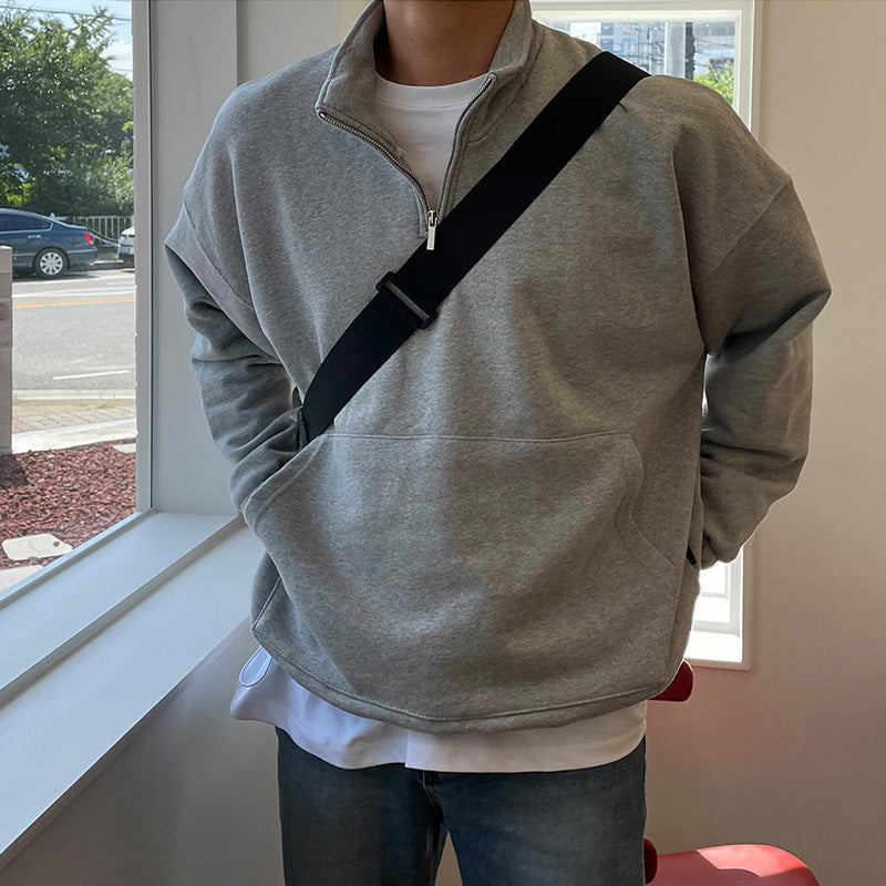Maxct 4460 Gray Stand Collar Half Zip-Up Sweater
