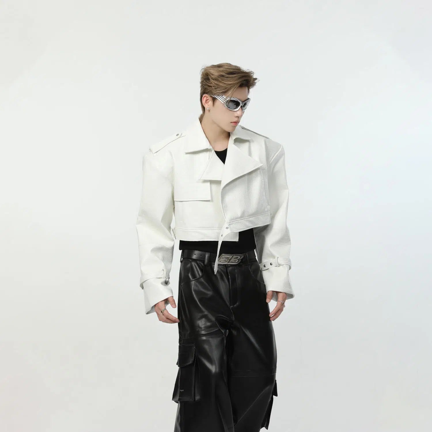 Maxct Short Crocodile Print Leather Jacket