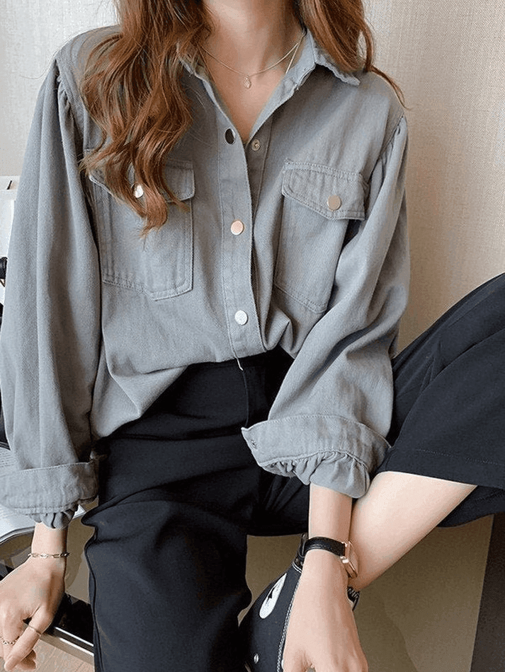Maxct Pleated Oversized Long Sleeve Blouse