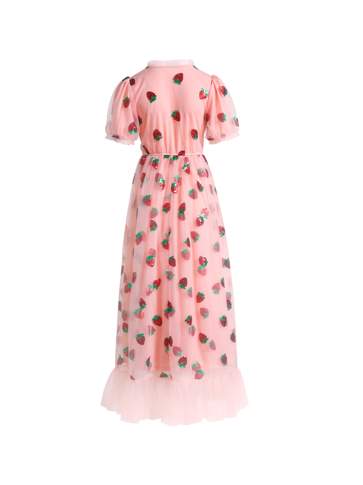 Sequined Strawberry Mesh Pleated Maxi Dress Maxct